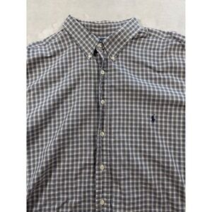Ralph Lauren Classic Fit Plaid Shirt Mens 3XLT Tall Blue White Button Down